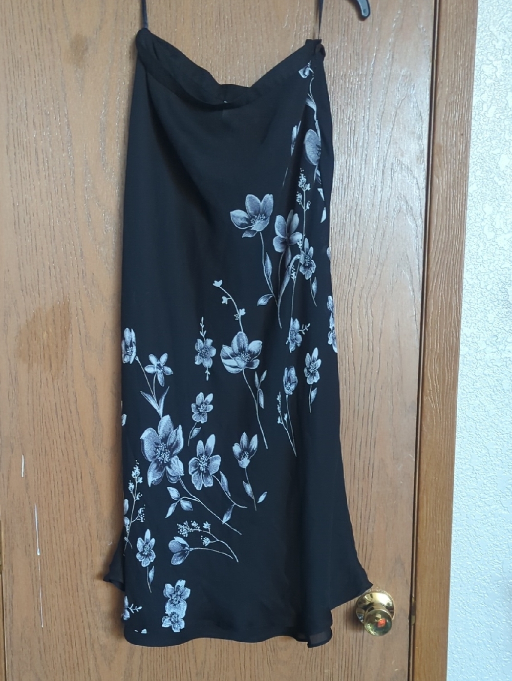 Chadwicks Black Midi Slip Skirt with White Floral Print